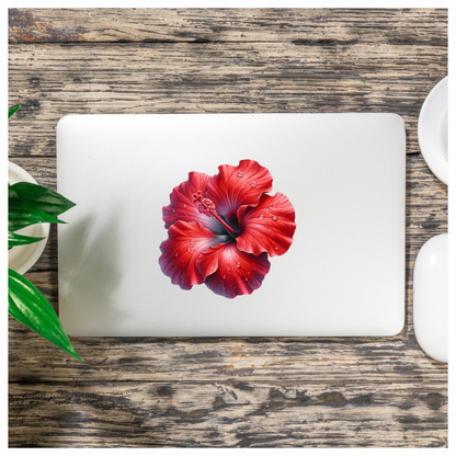Red Hibiscus Flower With Water Vinyl Sticker Decal