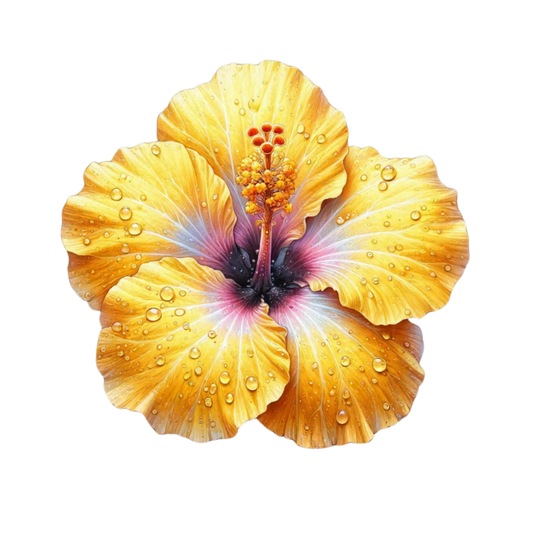 Yellow Hibiscus Flower With Waterdrops Vinyl Sticker Decal