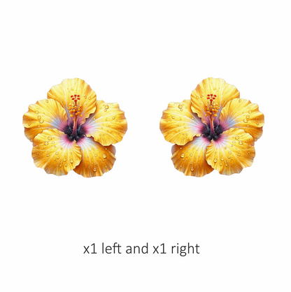 Yellow Hibiscus Flower With Waterdrops Vinyl Sticker Decal