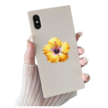 Yellow Hibiscus Flower With Waterdrops Vinyl Sticker Decal