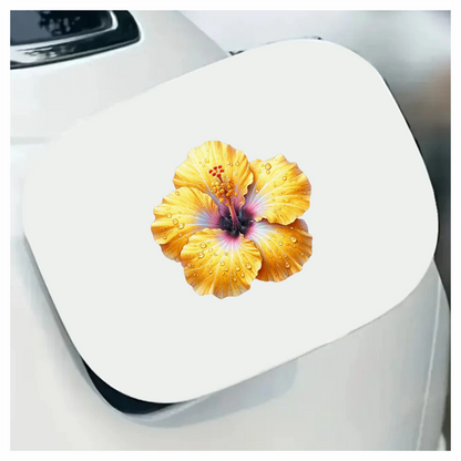 Yellow Hibiscus Flower With Waterdrops Vinyl Sticker Decal