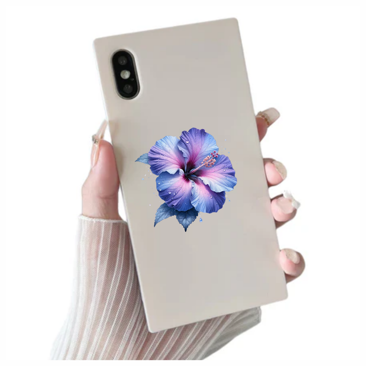 Pink White Hibiscus Flower Leaf Vinyl Sticker Decal