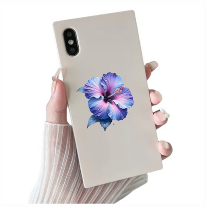 Pink White Hibiscus Flower Leaf Vinyl Sticker Decal