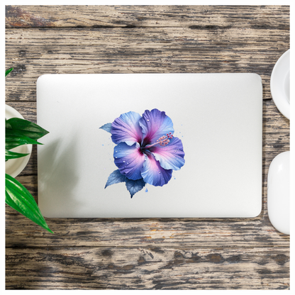 Pink White Hibiscus Flower Leaf Vinyl Sticker Decal