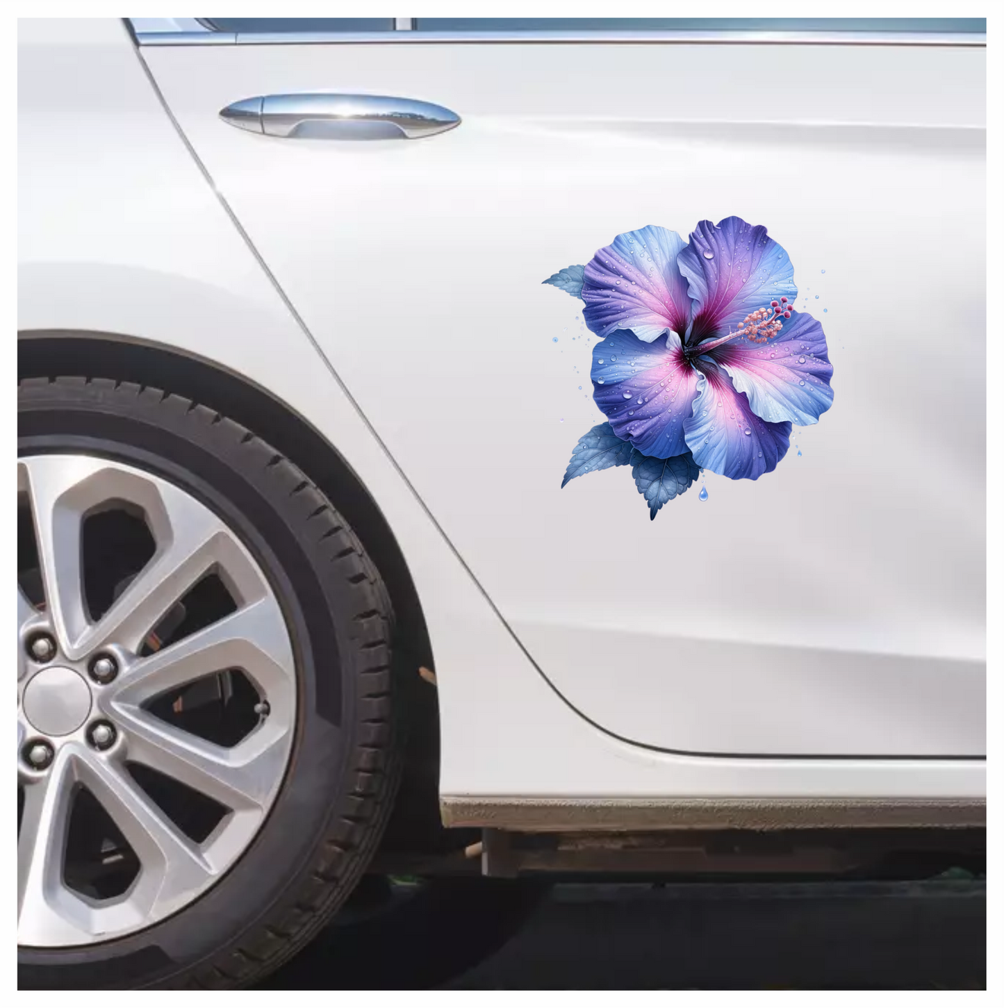 Pink White Hibiscus Flower Leaf Vinyl Sticker Decal
