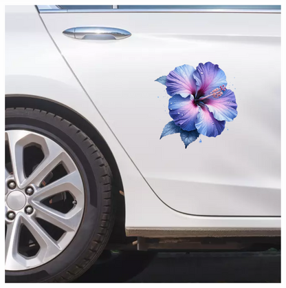 Pink White Hibiscus Flower Leaf Vinyl Sticker Decal