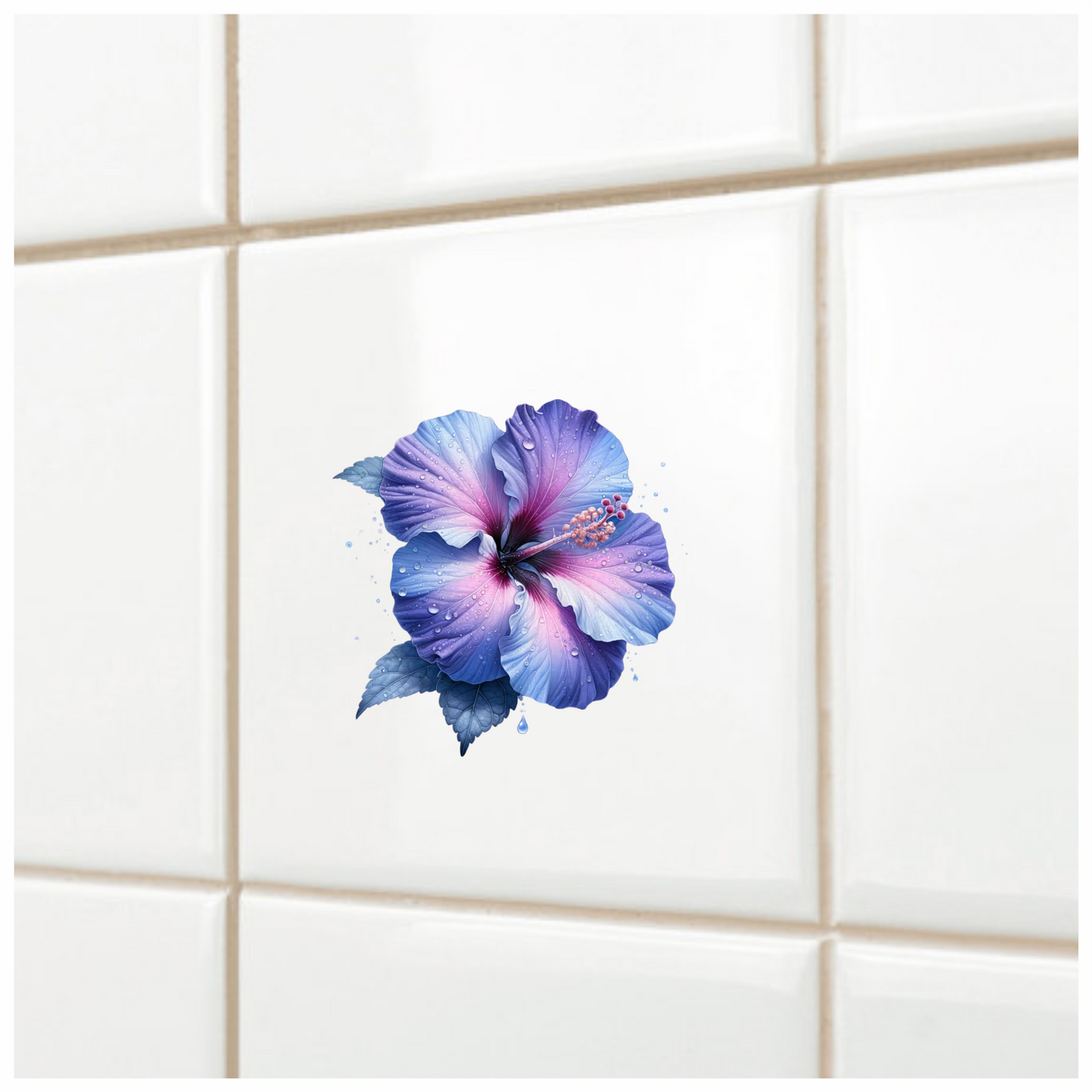 Pink White Hibiscus Flower Leaf Vinyl Sticker Decal