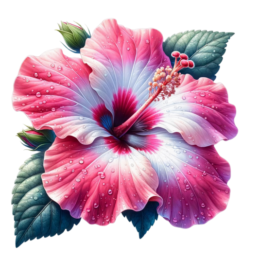 Pink White Hibiscus Flower Leaves Vinyl Sticker Decal
