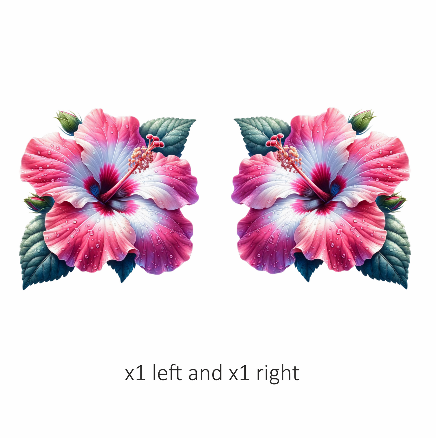 Pink White Hibiscus Flower Leaves Vinyl Sticker Decal