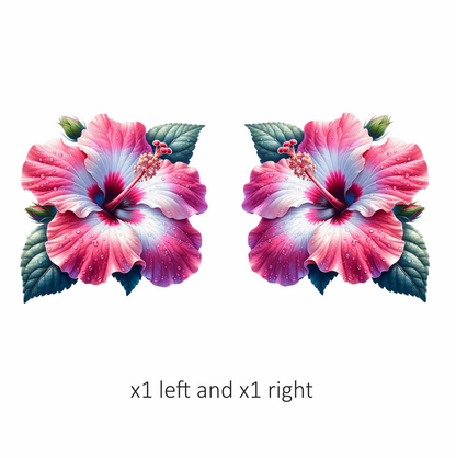 Pink White Hibiscus Flower Leaves Vinyl Sticker Decal