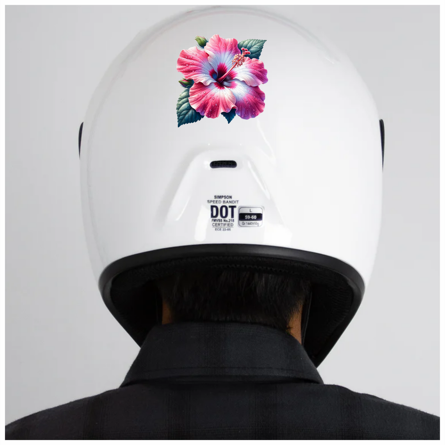 Pink White Hibiscus Flower Leaves Vinyl Sticker Decal