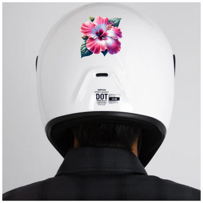 Pink White Hibiscus Flower Leaves Vinyl Sticker Decal