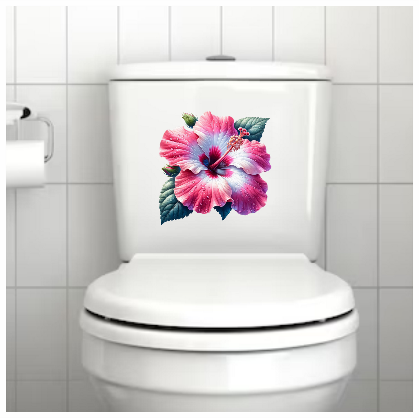 Pink White Hibiscus Flower Leaves Vinyl Sticker Decal