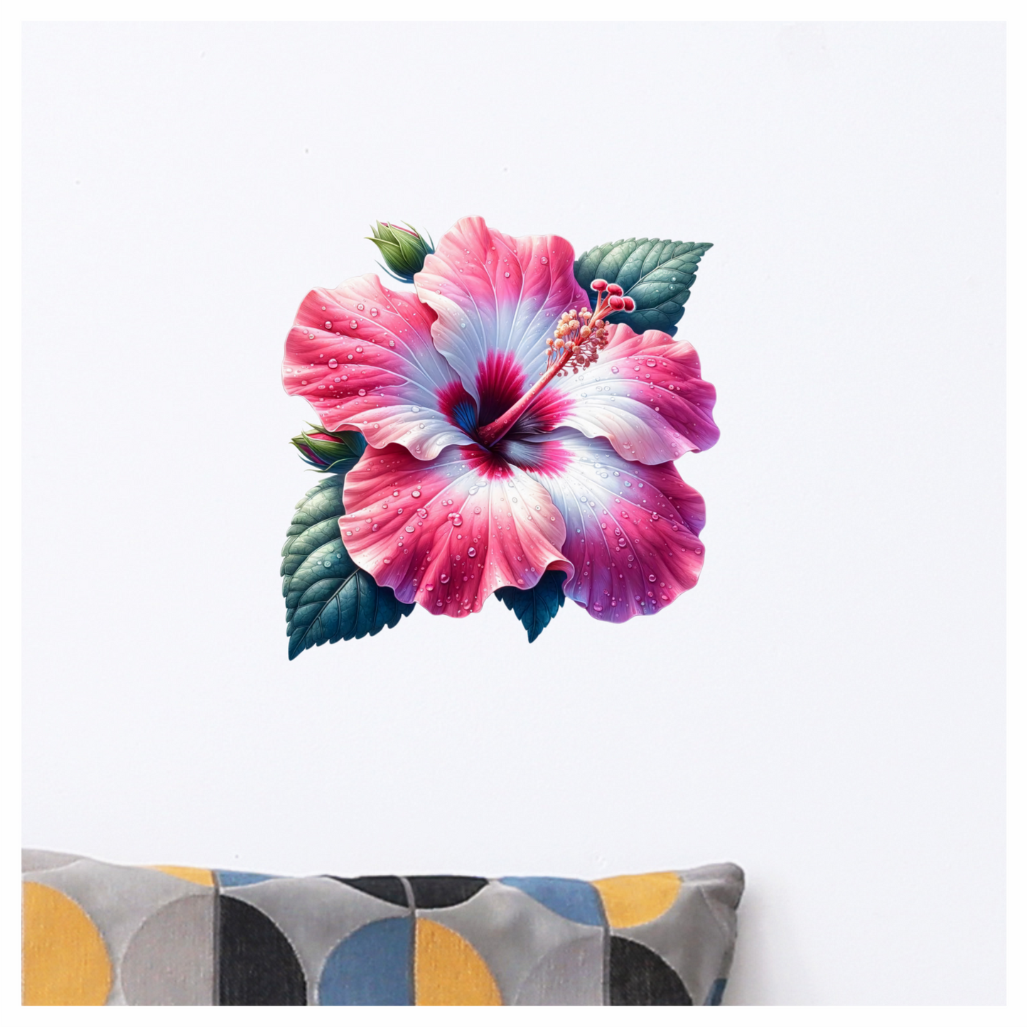 Pink White Hibiscus Flower Leaves Vinyl Sticker Decal