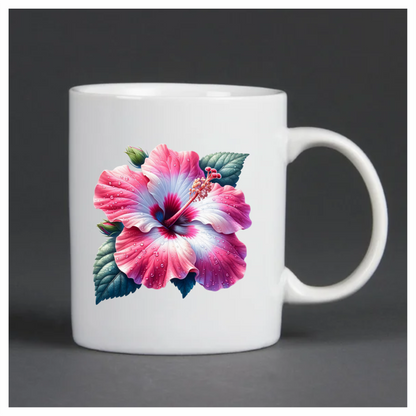 Pink White Hibiscus Flower Leaves Vinyl Sticker Decal