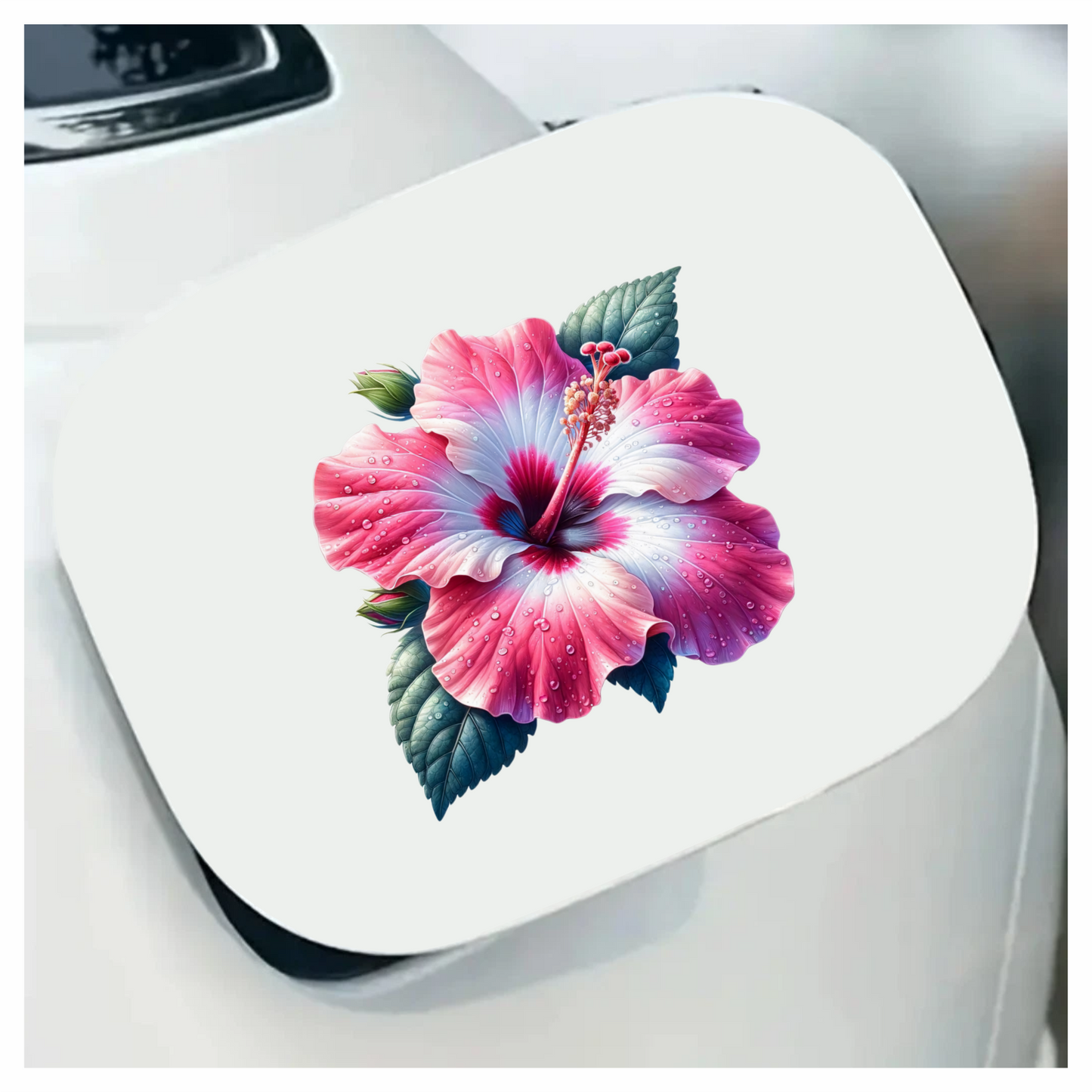 Pink White Hibiscus Flower Leaves Vinyl Sticker Decal