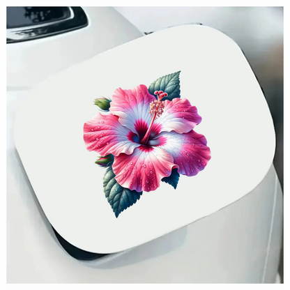 Pink White Hibiscus Flower Leaves Vinyl Sticker Decal