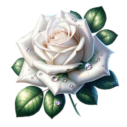 White Rose Green Leaves Water Drops Vinyl Sticker Decal