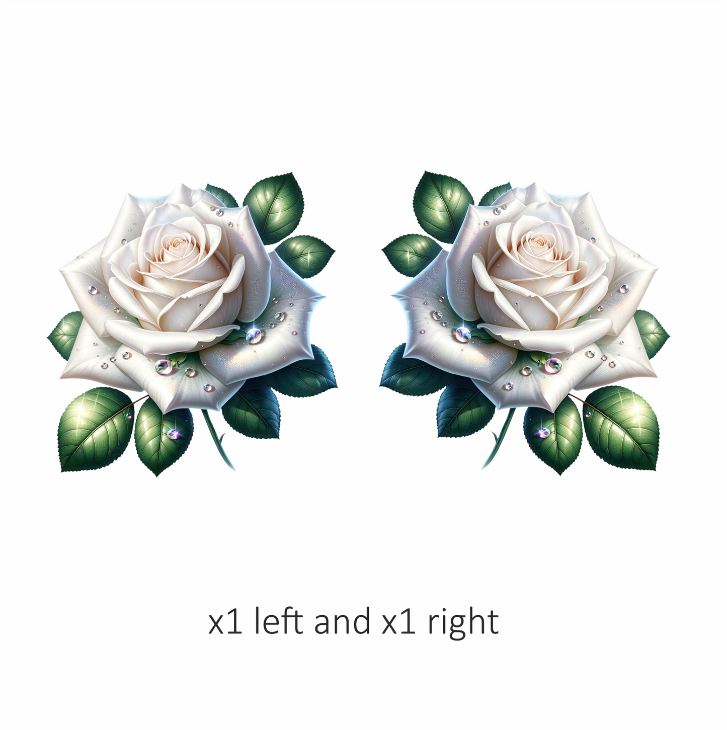 White Rose Green Leaves Water Drops Vinyl Sticker Decal