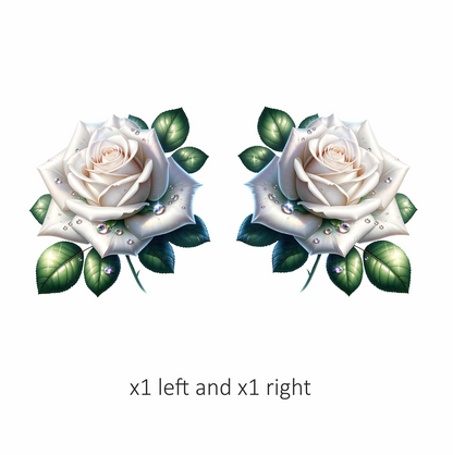 White Rose Green Leaves Water Drops Vinyl Sticker Decal