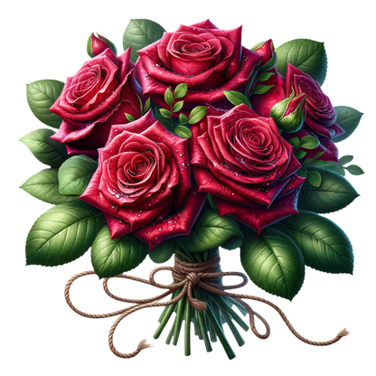 Red Roses Green Leaves Bouquet Rope Vinyl Sticker Decal