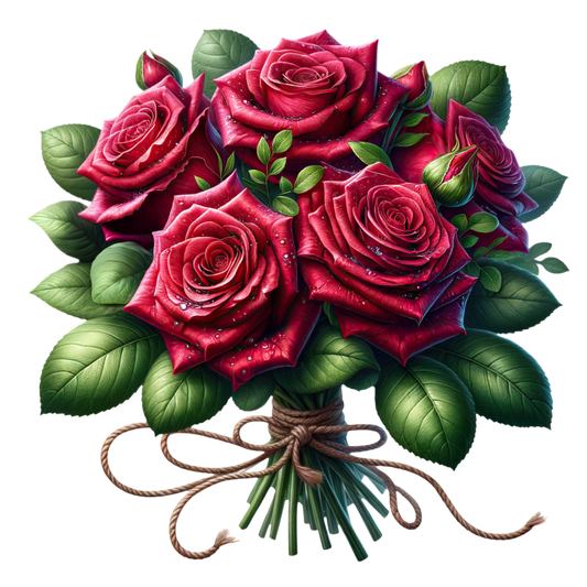Red Roses Green Leaves Bouquet Rope Vinyl Sticker Decal