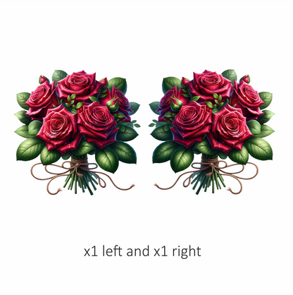 Red Roses Green Leaves Bouquet Rope Vinyl Sticker Decal