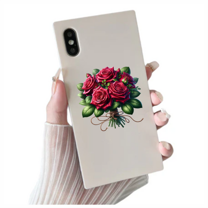 Red Roses Green Leaves Bouquet Rope Vinyl Sticker Decal