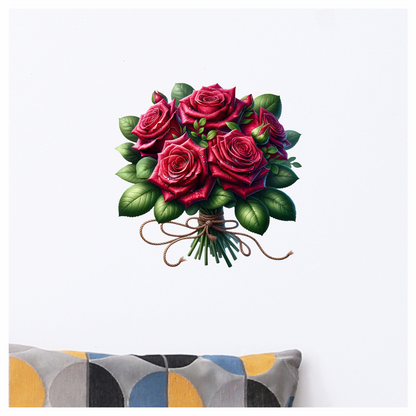 Red Roses Green Leaves Bouquet Rope Vinyl Sticker Decal