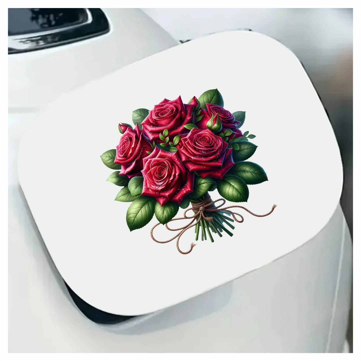 Red Roses Green Leaves Bouquet Rope Vinyl Sticker Decal
