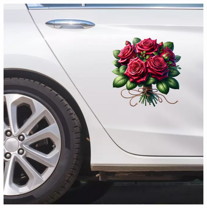 Red Roses Green Leaves Bouquet Rope Vinyl Sticker Decal