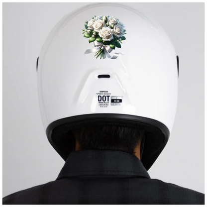 White Roses Bouquet Green Leaves Ribbon Vinyl Sticker Decal
