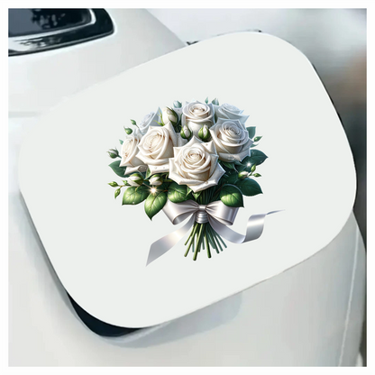 White Roses Bouquet Green Leaves Ribbon Vinyl Sticker Decal