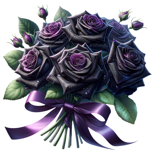Black Roses Purple Bow Water Drops Vinyl Sticker Decal