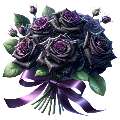 Black Roses Purple Bow Water Drops Vinyl Sticker Decal