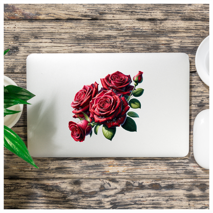 Red Roses With Green Leaves Vinyl Sticker Decal