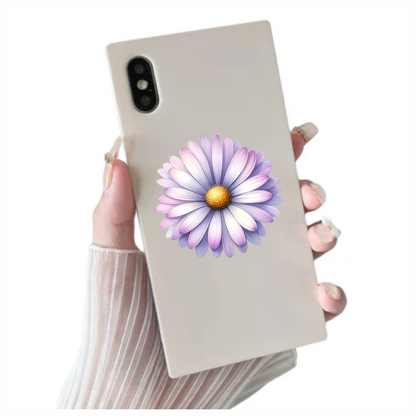 Purple White Flower Petals Yellow Center Vinyl Sticker Decal