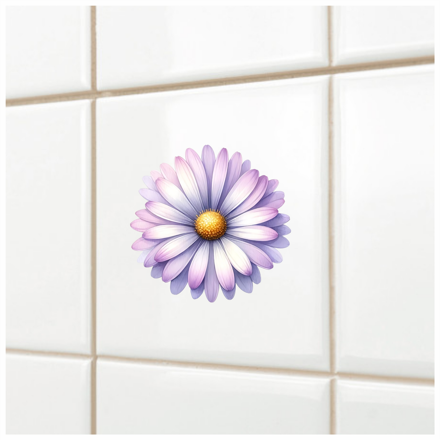 Purple White Flower Petals Yellow Center Vinyl Sticker Decal