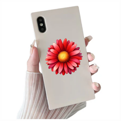 Red Flower Yellow Center Closeup Vinyl Sticker Decal