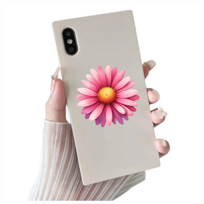 Pink Flower Petals Yellow Center Vinyl Sticker Decal