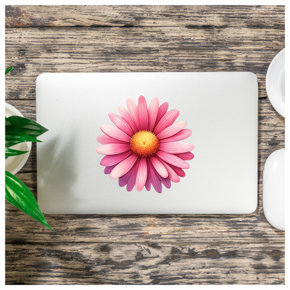 Pink Flower Petals Yellow Center Vinyl Sticker Decal