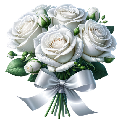 White Roses Bouquet Ribbon Elegant Vinyl Sticker Decal