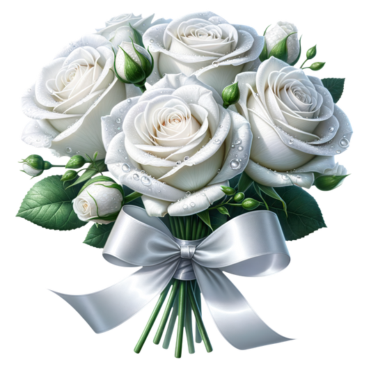 White Roses Bouquet Ribbon Elegant Vinyl Sticker Decal