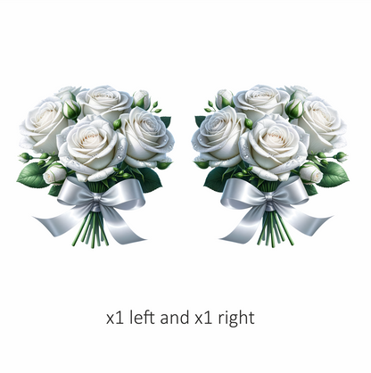 White Roses Bouquet Ribbon Elegant Vinyl Sticker Decal