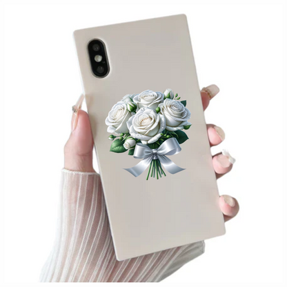 White Roses Bouquet Ribbon Elegant Vinyl Sticker Decal