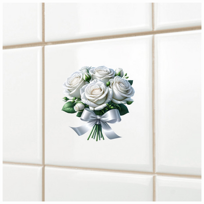 White Roses Bouquet Ribbon Elegant Vinyl Sticker Decal