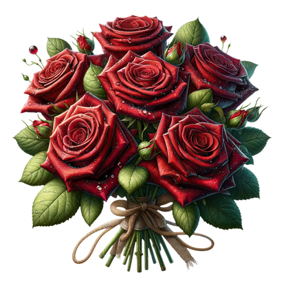 Red Roses Green Leaves Tied Bouquet Vinyl Sticker Decal