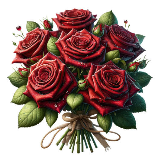 Red Roses Green Leaves Tied Bouquet Vinyl Sticker Decal