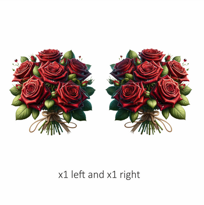 Red Roses Green Leaves Tied Bouquet Vinyl Sticker Decal