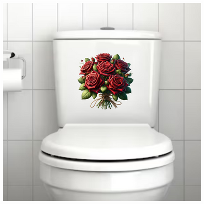 Red Roses Green Leaves Tied Bouquet Vinyl Sticker Decal